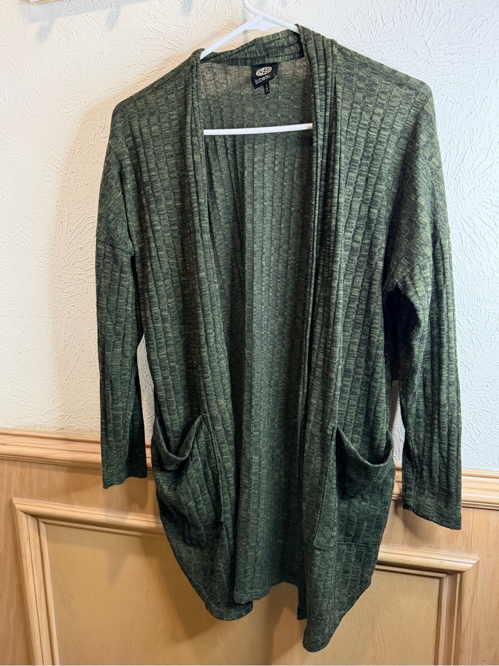 Olive Green Open Front Ribbed Cardigan